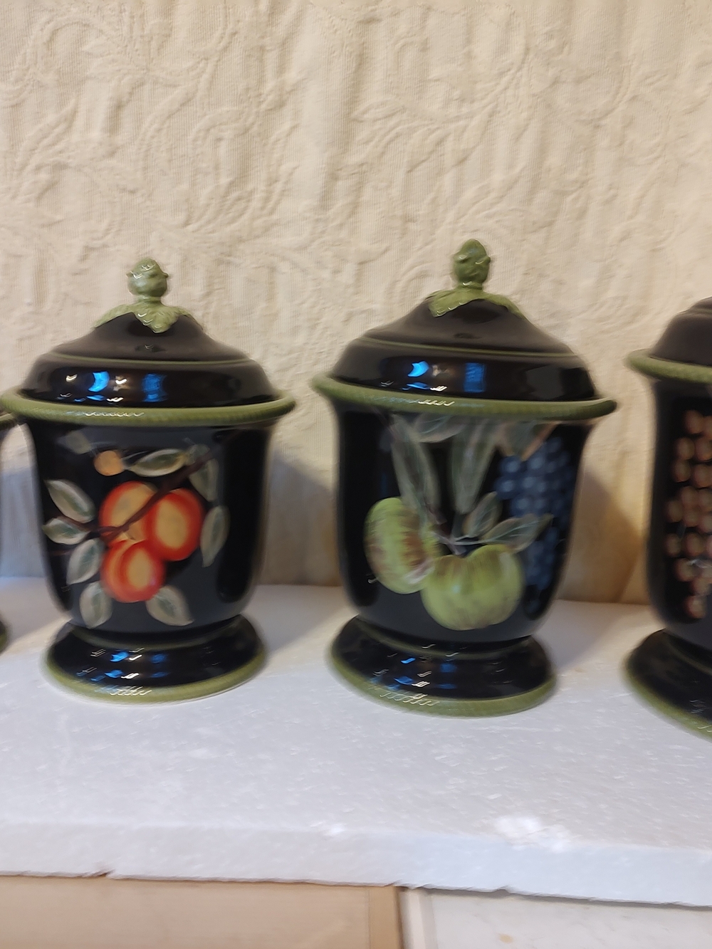 Black Ceramic Fruit Canister with Green Trim and Lid - Home Accents Certified Ha